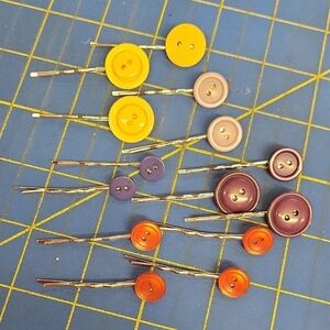 Bundle of 14 Colorful Button Hair Pins